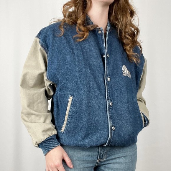 Vintage Denim Bomber Varsity Trucker Sherpa Lined Oversized Jean Jacket Coat - Picture 7 of 7